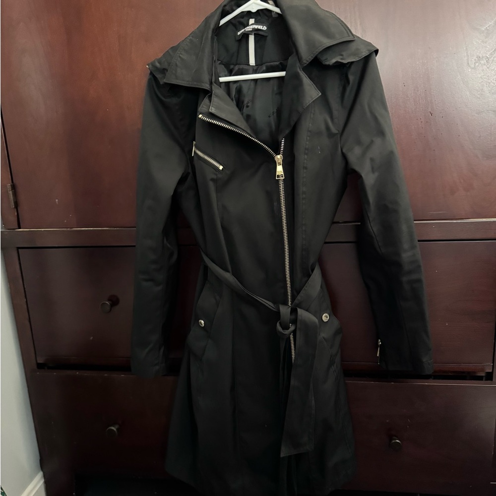Karl LageBlack Asymmetrical Zip Trench Coat - Women